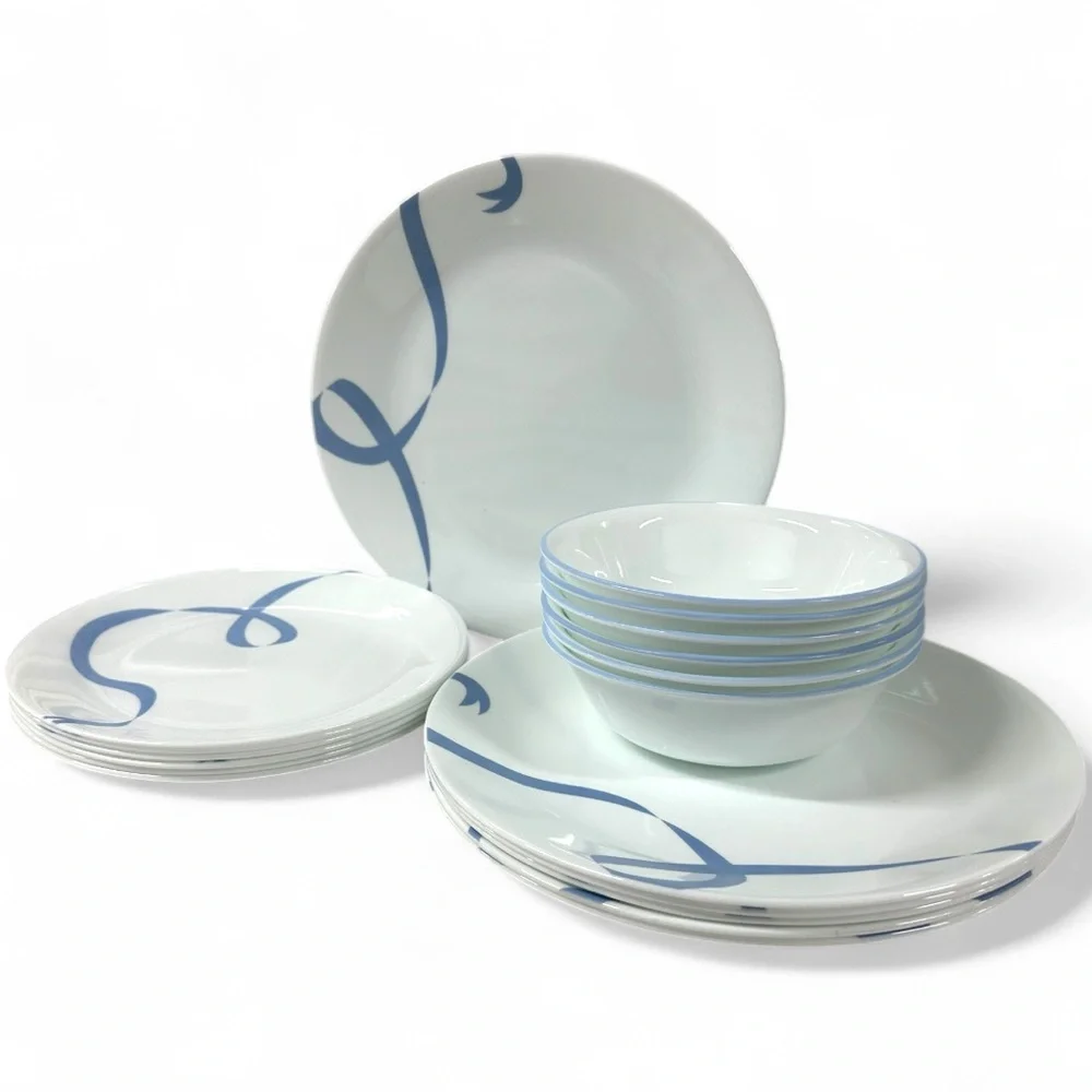Corelle Blue Ribbon 18pc Set: 6 Plates 10.25